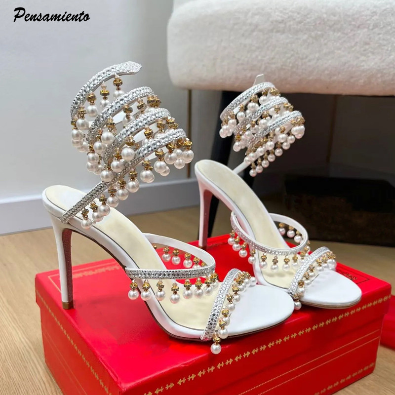 Ankle Strap Attachment - Роскошные женские гладиаторские сандалии с жемчугом,